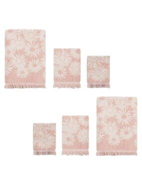 new Wild Sage Maisie Daisy Pink/Ivory Floral Pattern Towels 2 BATH 2 HAND 2 WASH